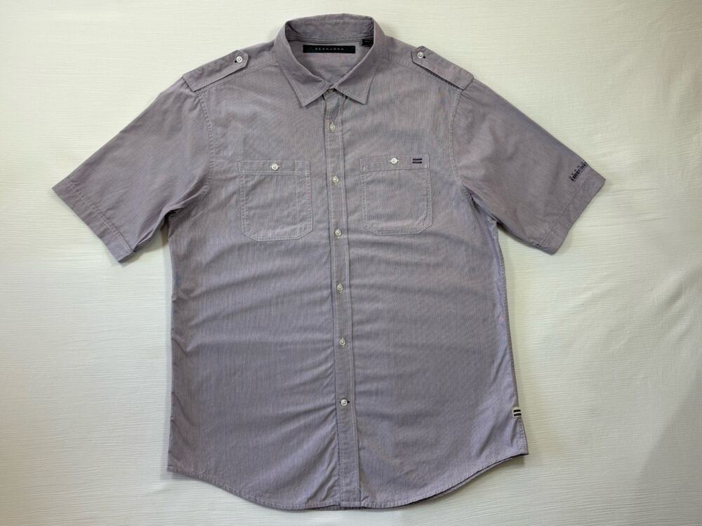 Sean John Mens XL Purple Button Up Shirt Short Sleeve Streetwear Vintage Y2K
